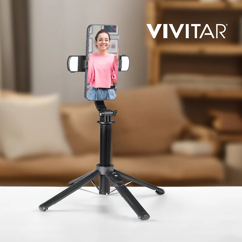 LED Lights Selfie Stick Quad Tripod, Wireless Dual LED Lights