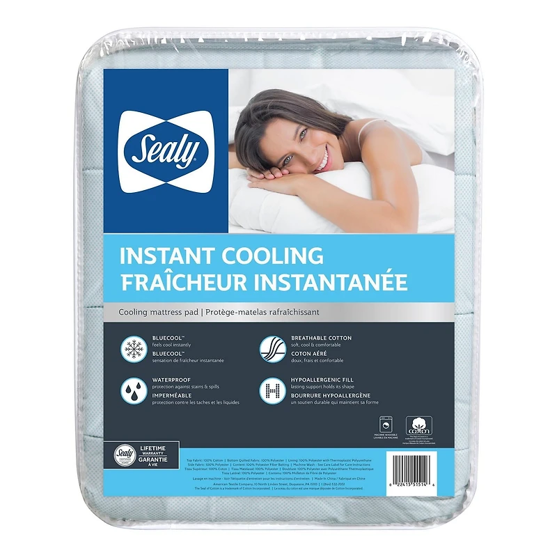 Sealy Instant Cooling Waterproof Soft Breathable Cotton Top Machine Washable Fitted Mattress Pad