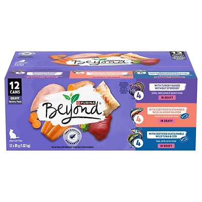 Beyond Emballage Assorti en Sauce Dinde, Saumon, Thon, Morue, Nourriture Humide pour Chats 12 x 85 g