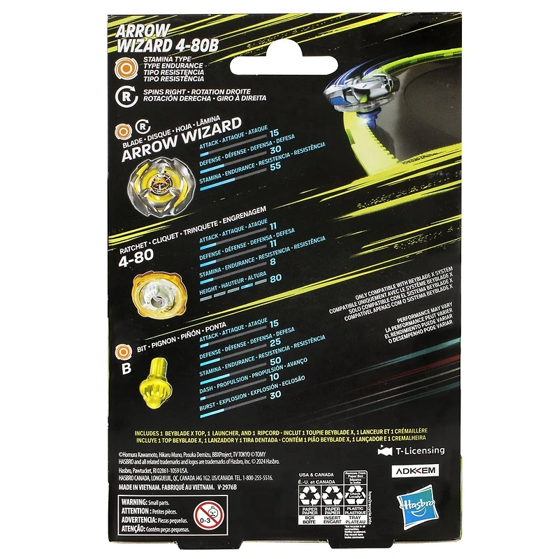 Beyblade X Arrow Wizard 4-80B Starter Pack Top and Launcher