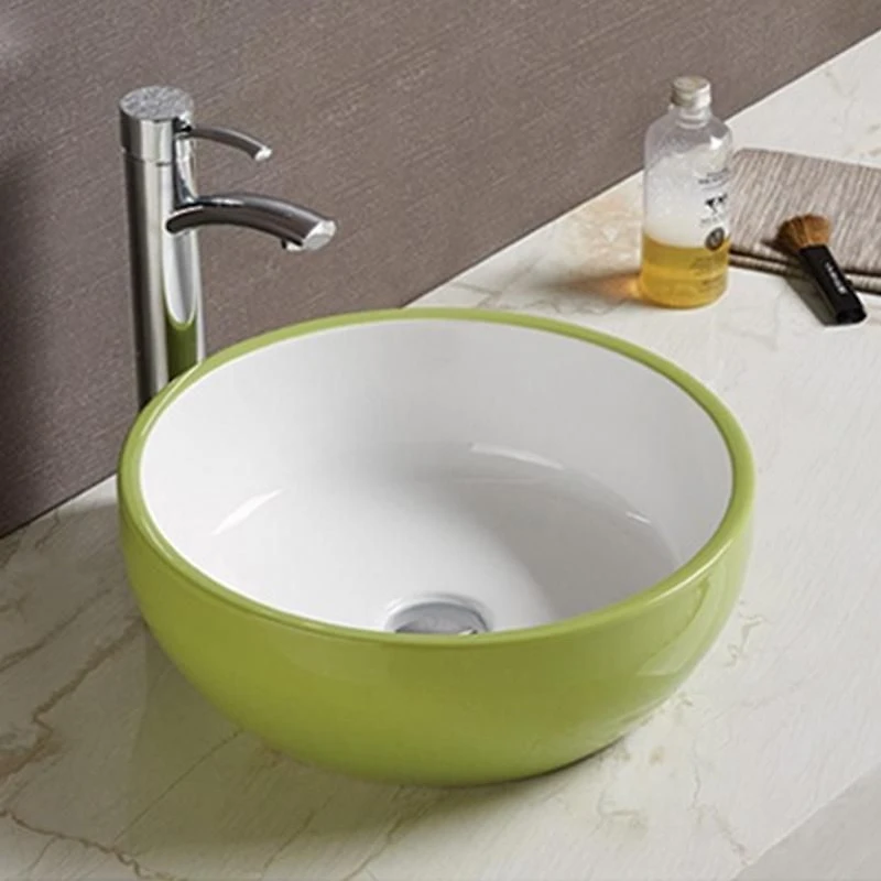 American Imaginations 16.14-in. W Above Counter Olive-White Bathroom Vessel Sink For Wall Mount Wall Mount Drilling AI-28378