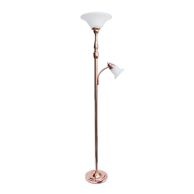 Lampe de sol mère-fille aux Conceptions Elégantes 2 Light avec verre en marbre blanc, or rose
