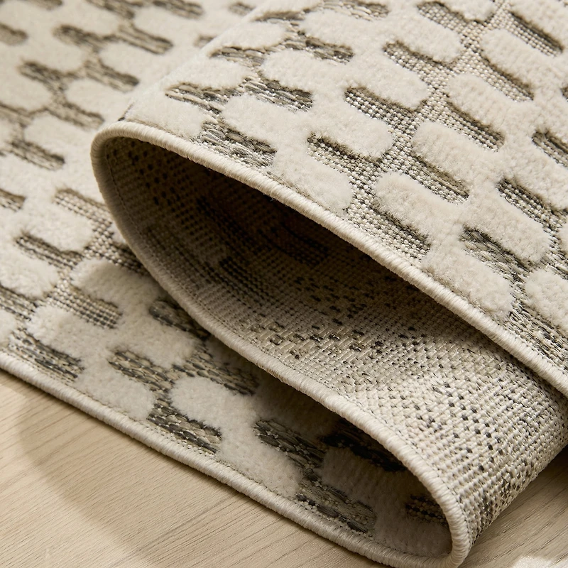 Tapis d'interieur exterieur abstrait Rug Branch Maise, beige creme, moderne - Entree, couloir