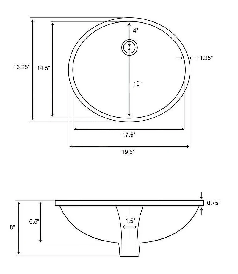 19.5-in. W CUPC Oval Bathroom Undermount Sink Set In White