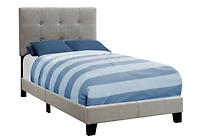 Monarch Specialties Bed, Twin Size, Platform, Teen, Frame, Upholstered, Linen Look, Wood Legs, Grey, Transitional