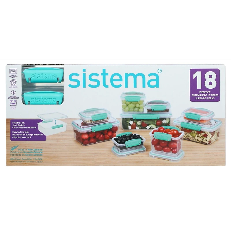 Récipients de conservation des aliments Sistema Klip It, collection accents, bleu sarcelle