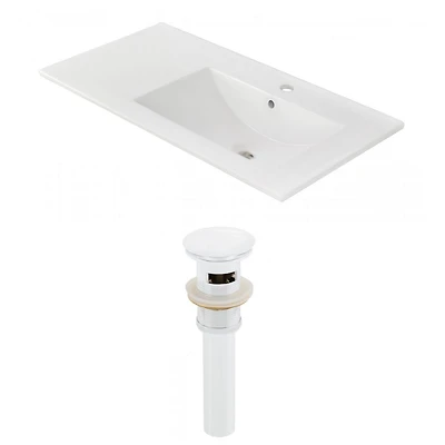 American Imaginations 23.75-in. W Wall Mount Dawn Grey Vanity Set For 1 Hole Drilling Beige Top White UM Sink AI-23839