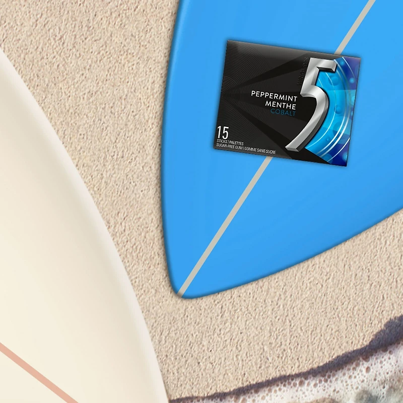5 GUM, Peppermint-Cobalt Flavoured Sugar Free Chewing Gum, 15 Sticks, 3Packs, 3 Pack, 15Sticks