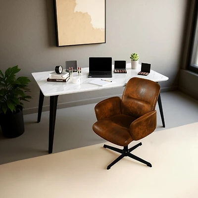 Fauteuil pivotant Homy Casa à hauteur réglable et siège rembourré, imitation daim brun
