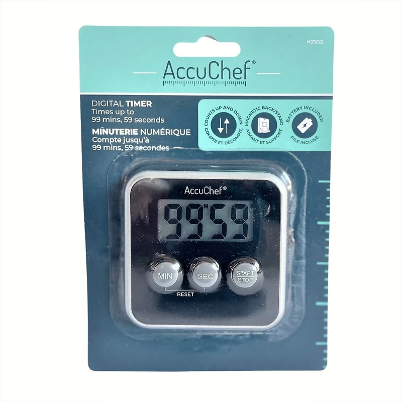 AccuChef minuterie numérique, modèle 2105, noir ou blanc, plastique 99 mins, 59 secondes