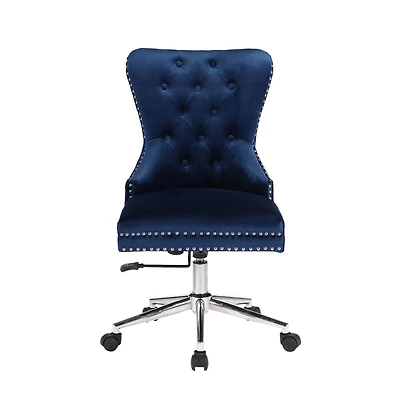 Chaise de bureau champagne en velours bleu, chaise de direction, chaise d'ordinateur, chaise de bureau réglable, chaise de bureau vintage, chaise de bureau pivotante pour la maison