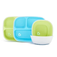 Munchkin Splash 4 Piece Toddler Divided Plate and Bowl Dining Set, Blue/Green