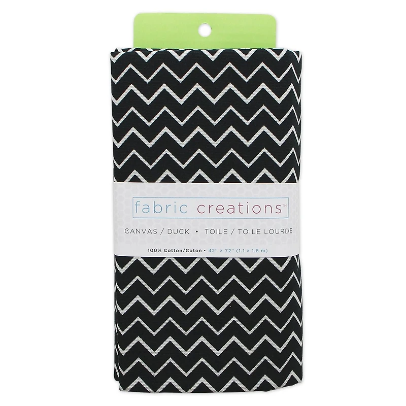 Fabric Creations Black Zigzag Canvas Pre-Cut Fabric - 42" x 72" / 1.1 m x 1.8 m