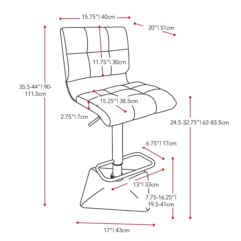 CorLiving Hudson Lot de 2 tabourets de bar carrés pivotants modernes en similicuir à hauteur réglable avec dossier moyen pour l'intérieur