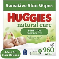 Huggies Natural Care Sensitive Baby Wipes, Unscented, 15 Flip-Top Packs, 960 Wipes