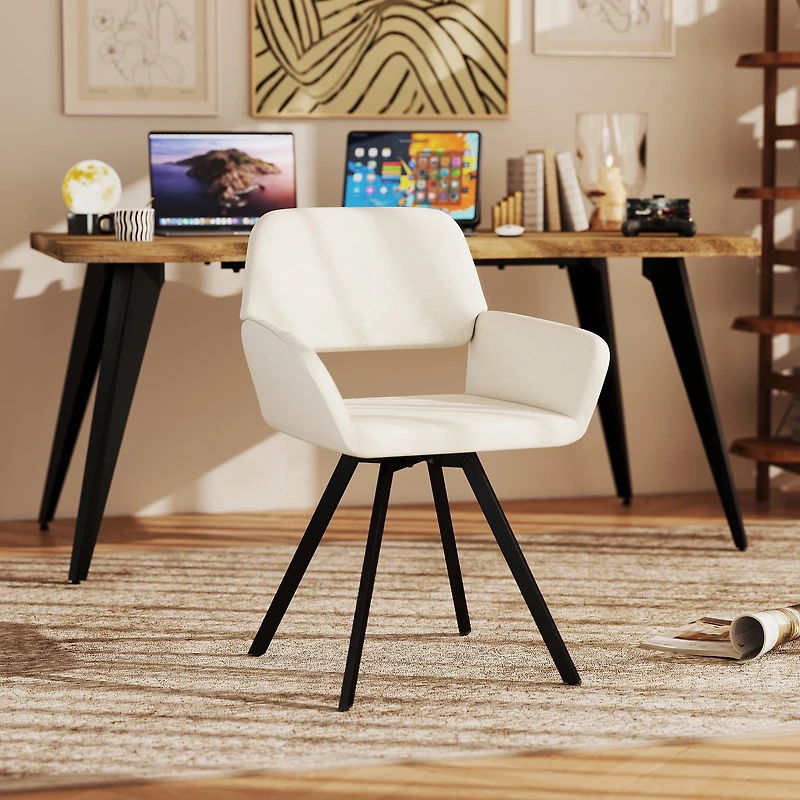 Lot de 2 chaises de bureau rembourrées Homy Casa avec base pivotante et accoudoirs pour bureau à domicile moderne, tissu beige