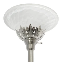 Lampe de sol élégante 3 lumières avec abat-jour en verre festonné, nickel brossé