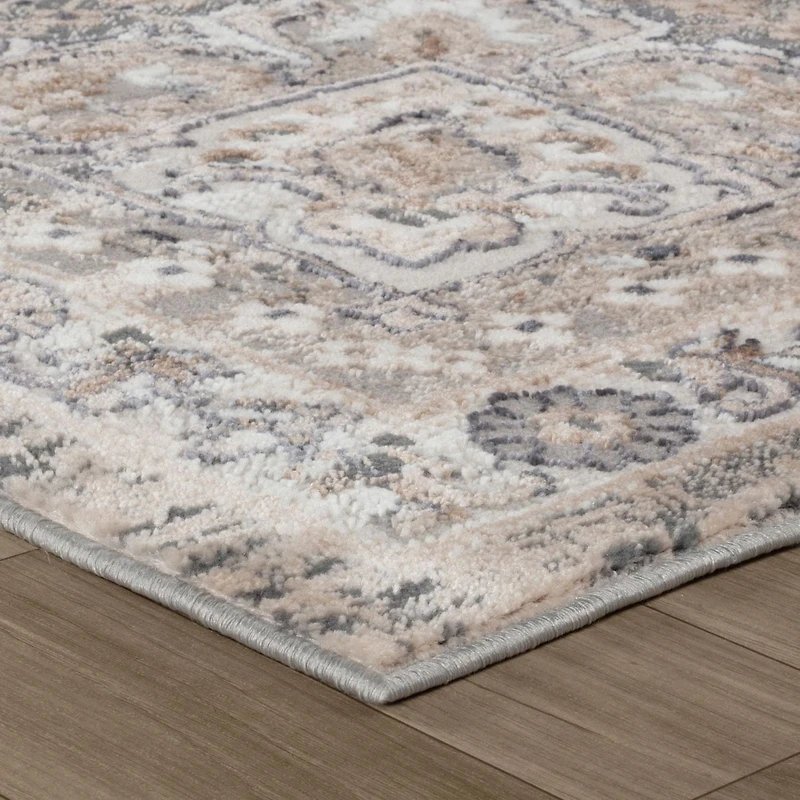 Tapis d'interieur classique Atlas Rug Branch, gris beige, oriental - Salon, chambre, salle a manger et cuisine
