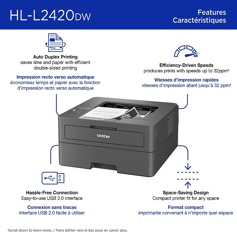 Brother Wireless HL-L2420DW Compact Monochrome Laser Printer, Duplex and Mobile Printing, Refresh Subscription Eligible