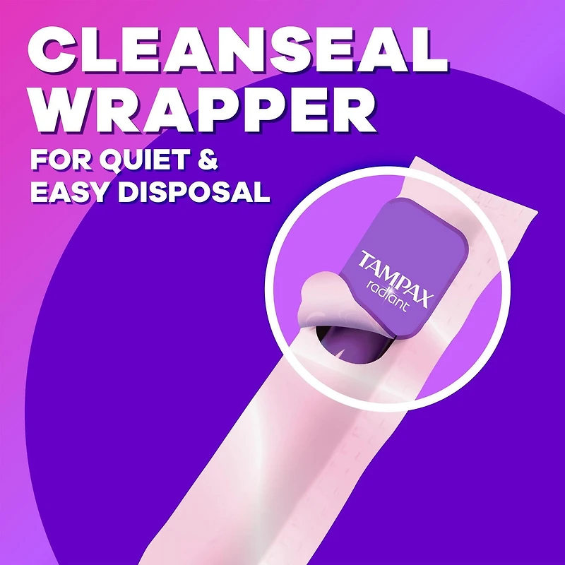 Tampax Compact Radiant Tampons, with LeakGuard Braid & Extendable Applicator, Super Absorbency, Unscented