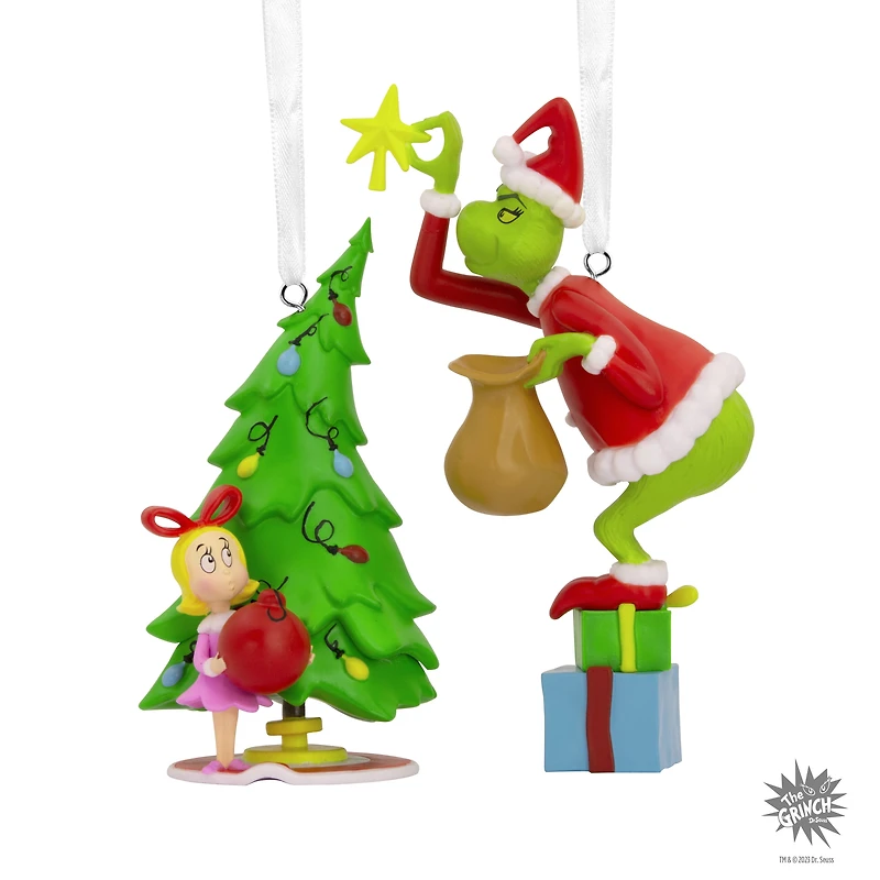 Décorations Hallmark de Noël, Grinch et Cindy-Lou Who, Comment le Grinch a volé Noël ! de Dr. Seuss, ensemble de 2