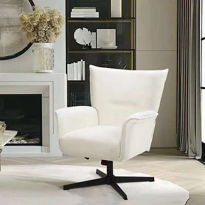 Homycasa Luxueux fauteuil de bureau rembourré à oreilles avec hauteur réglable, inclinaison pivotante, facile à nettoyer, coton beige