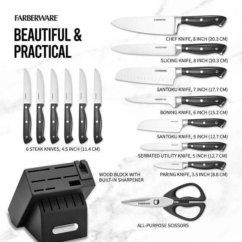 Bloc à couteaux forgé Farberware, 15 pièces