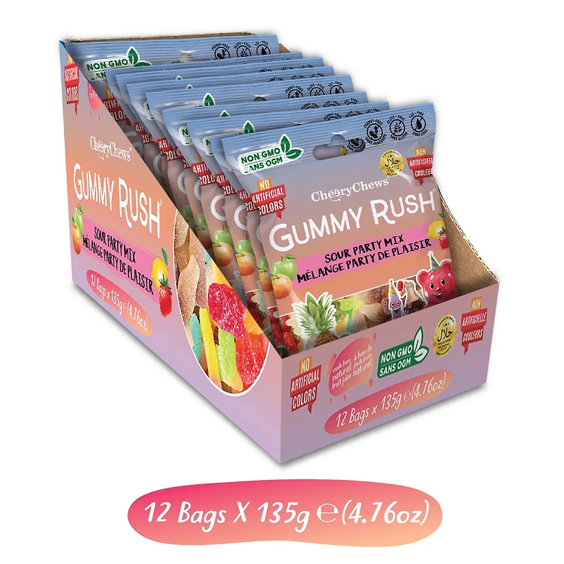 Cheery Chews Gummy Rush-Sour Party Mix Soft Gummy Candy, 135g Bag, 135 g – Sour Party Mix Gummy Candy