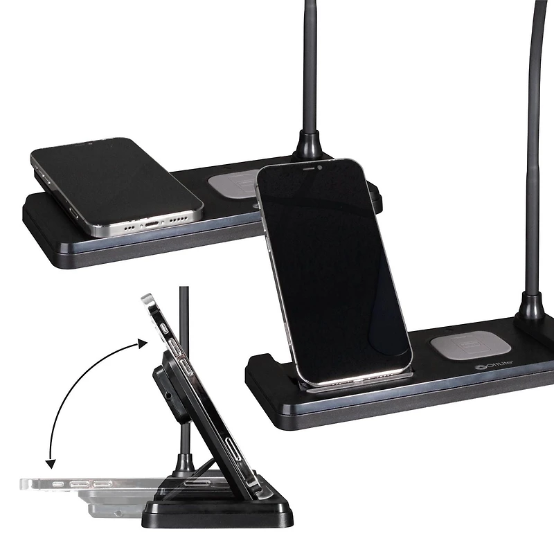Lampe de bureau à DEL OttLite avec station de charge multiple, noir Lampe de bureau à DEL