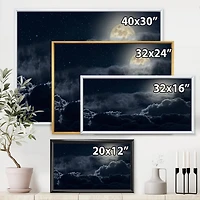 Designart Cloudy Full Moon Night FLOAT FRAME WALL ART