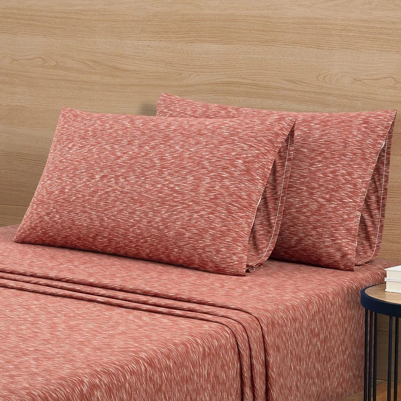 Parure de lit Mainstays en jersey extra doux pour adulte, très grand lit, craquelé Red Canyon, 4 pièces Ensemble de draps en coton Jersey