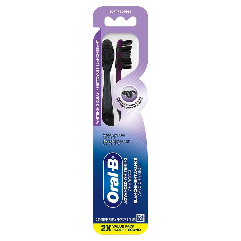 Brosses à dents au charbon Oral-B Thérapie blanchissante, souple 2 unités