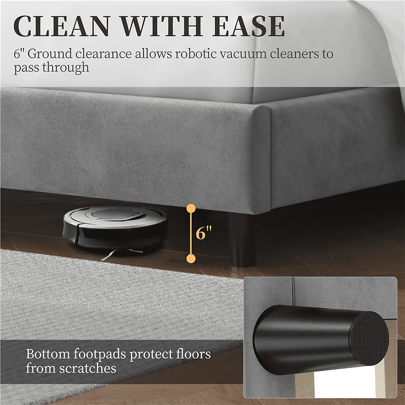 Fullfurnique Upholstered Platform Bed Frame with Wooden Slat Support, Full, Light Gray