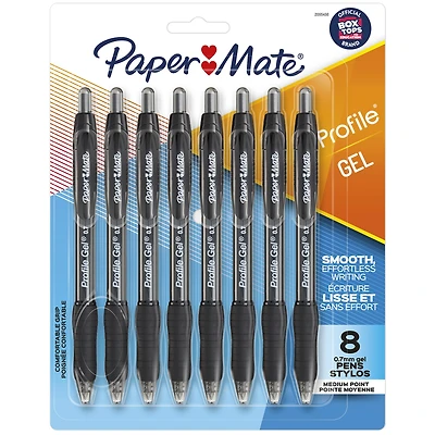 Paper Mate Gel Pen, Profile Retractable Pen, Medium Point (0.7 mm), Black, 8 Count