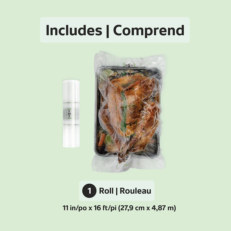 Rouleau d’emballage sous vide extensible FoodSaver de 27,9 cm x 4,89 m (11 po x 16 pi), 1 unité 1 unité