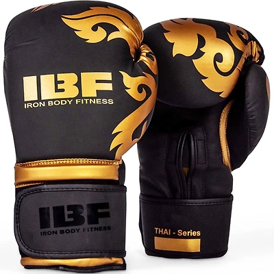 Gants de boxe serie thaï d'IBF - 14 once. - Noir et dorées