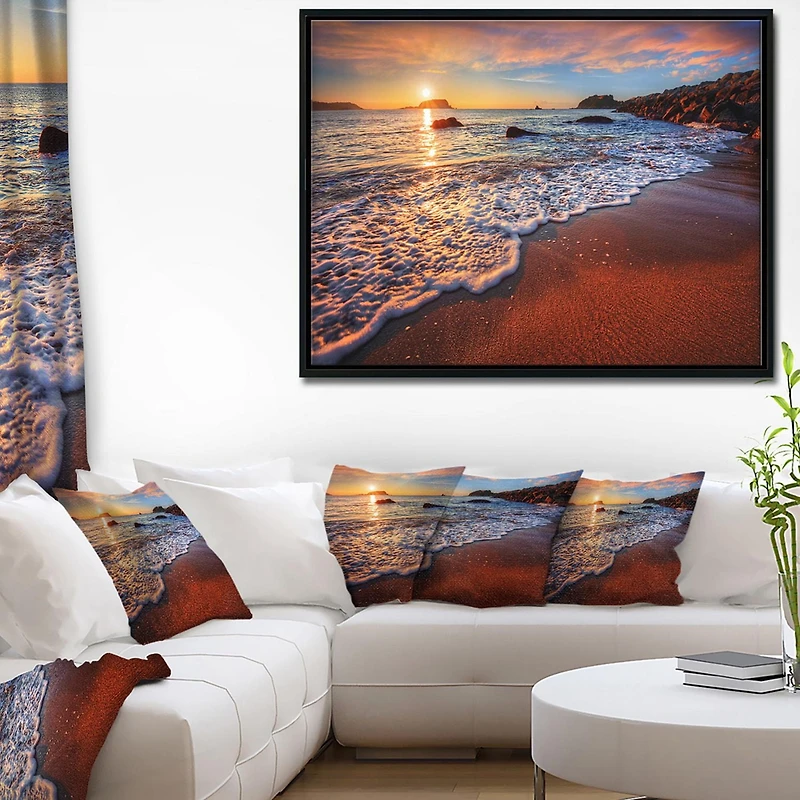 Designart Stunning Ocean Beach at Sunset FLOAT FRAME WALL ART