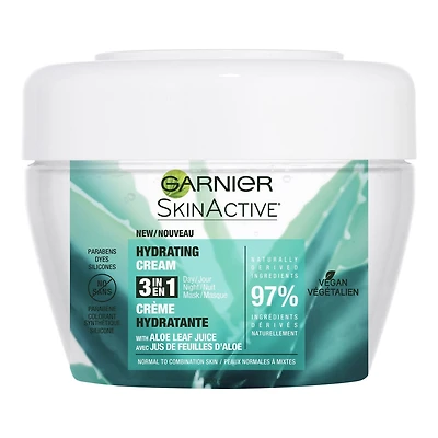 Garnier Skinactive, 3-en-1 Crème Hydratante avec Jus de Feuilles d'Aloe, 200 mL