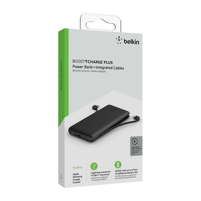 Belkin BoostCharge Plus 10K USB-C Power Bank with Lightning and USB-C Cables Black