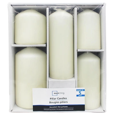 Mainstays Unscented Pillar Candle Set, Pack of 5, various size