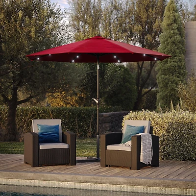 CorLiving Pegasus 9Ft Round Tilting Patio Umbrella with Solar Powered LED Lights and Powder-Coated Steel Frame