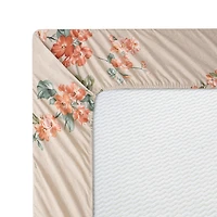 Literie Marina Décoration ultra douce et soyeuse en rayonne de bambou imprimée, toutes saisons, housse de couette, drap-housse, avec fermeture éclair et lien d'angle, motif floral pêche taupe