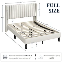 Fullfurnique Upholstered Bed Frame with Wing Side and Channel Headboard, King, Ivory