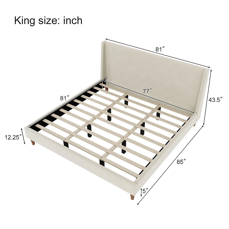 Noble House Modern Velvet Upholstered Platform Bed Frame,King Size,Beige