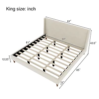 Noble House Modern Velvet Upholstered Platform Bed Frame,King Size,Beige