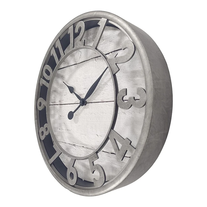 Hometrends 11.5in White Wood Plank Clock, 11.5 in. Dia./1 x 1.9 in. D/1