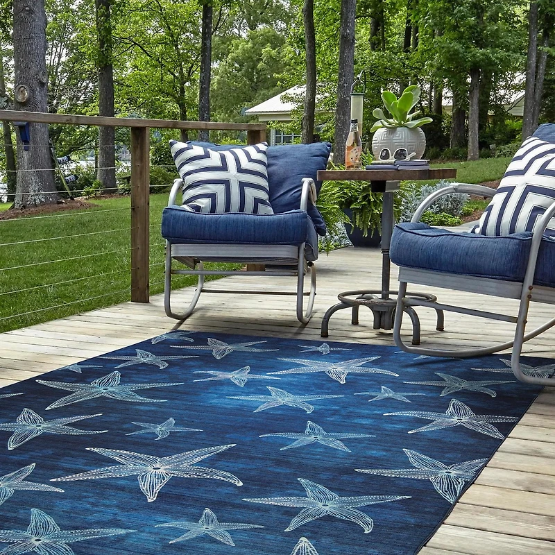 Outdoor Washable Boca Blue 5' x 7' Area Rug