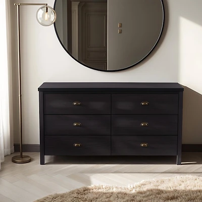 Commode CorLiving Boston moderne en bois d'ingénierie, 6 tiroirs larges pour adulte avec tiroirs emboîtables, noire