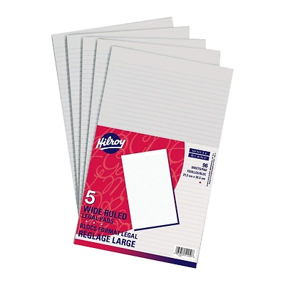 Hilroy Legal Pad- 5 pack Ruled White