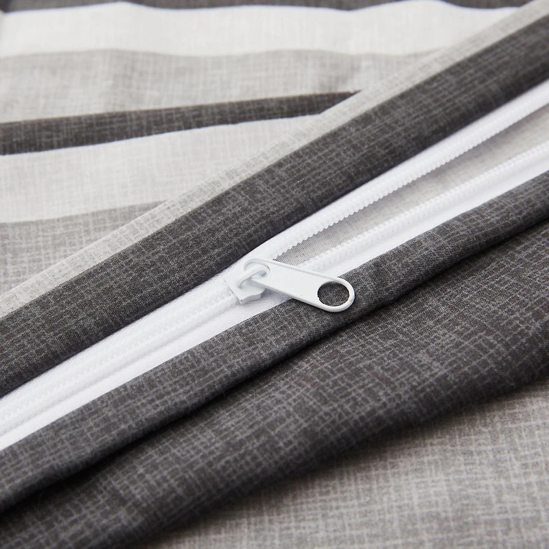 Marina Decoration Ultra Soft Silky Zipper Rich Printed Rayon from Bamboo All Season Duvet Cover Set with Pillowcases, Black Grey Stripes Pattern